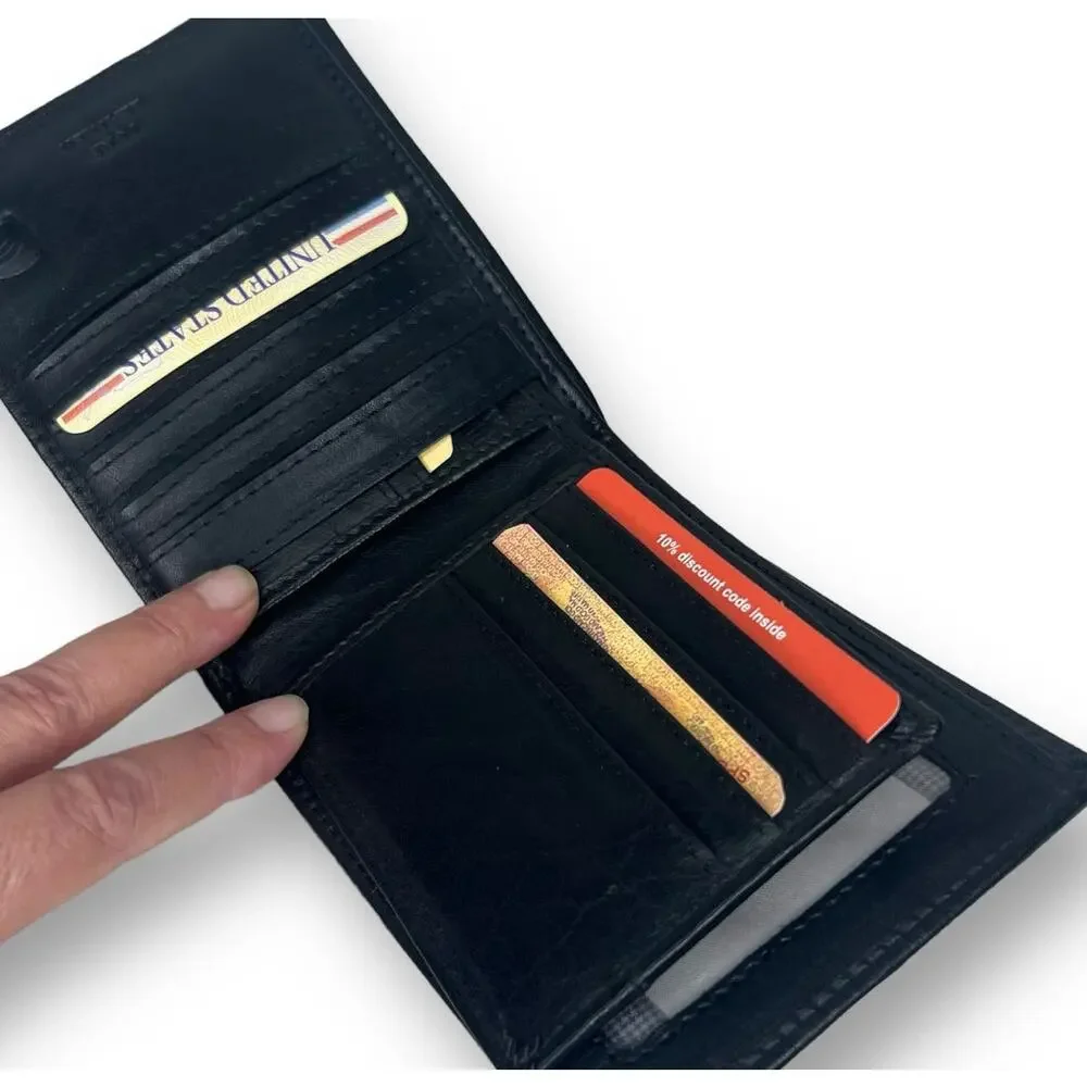 Spikes and Sparrow Alexander Black Leather RFID Billfold Credit Card Wallet